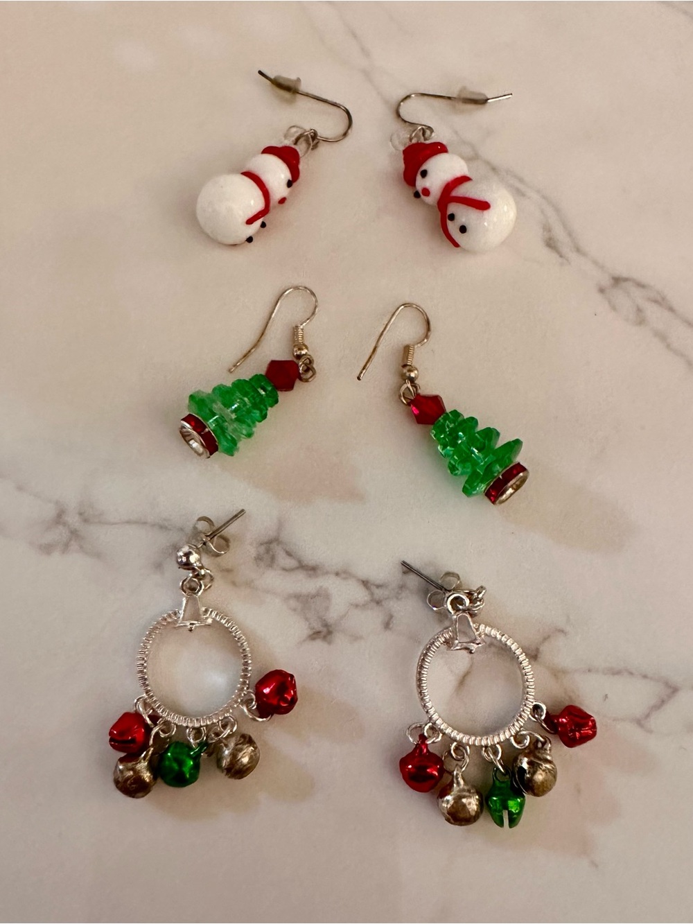 Festive Holiday Earrings Set - Red, Green & White